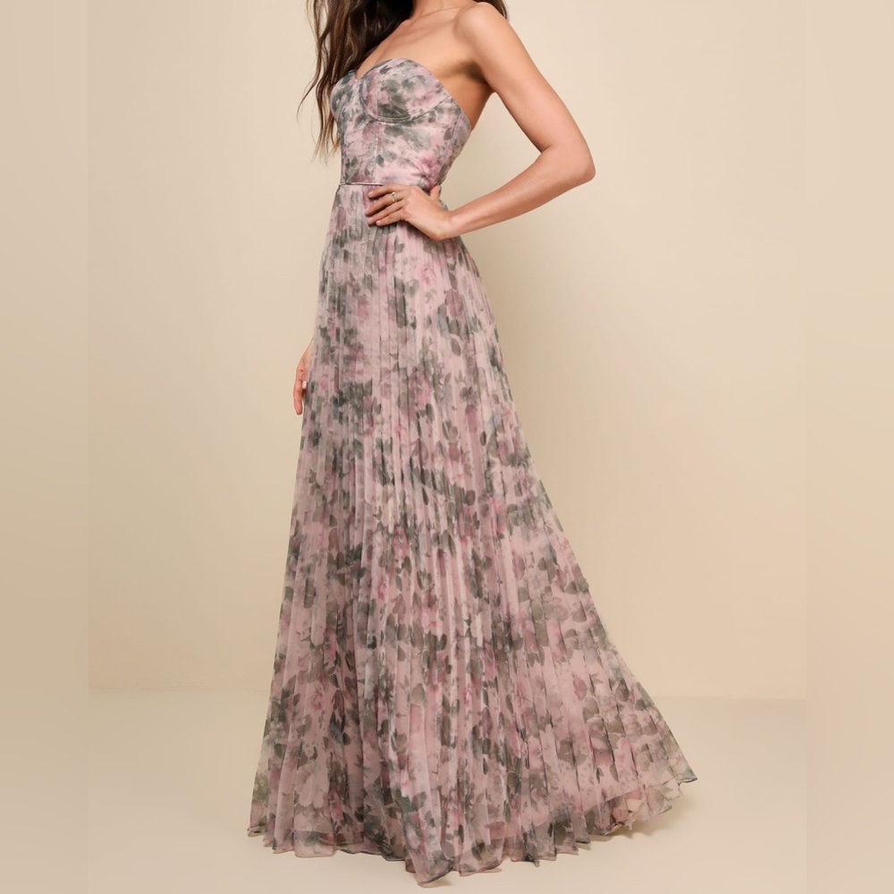 Lulu’s Most Beautiful Day Pink Floral Organza Maxi Dress size Medium